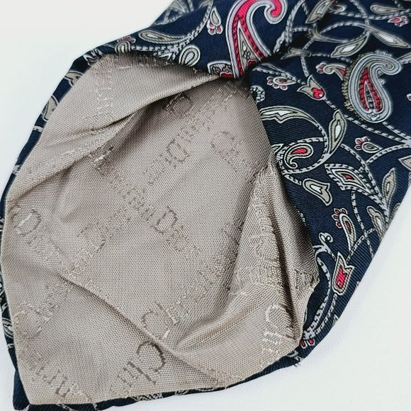 Christian Dior Tie Blue Pink Grey Paisley Print USA Made All Silk Designer Gift - Picture 6 of 8